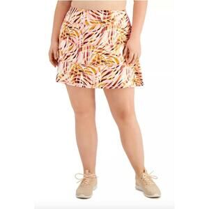 Ideology Womens Plus Size 1X Printed Tiered Skort Performance Peachberry